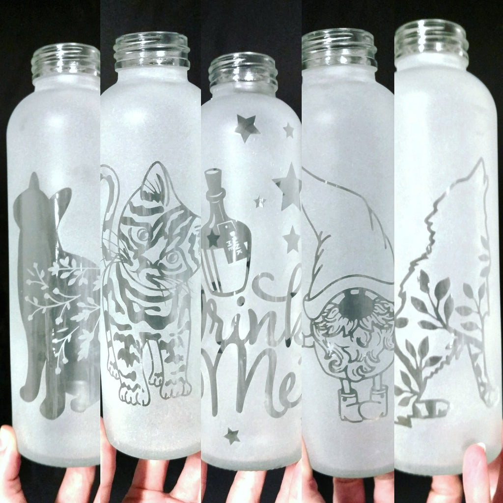 Etched Reusable Glass Water Bottle 