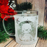 (Choose Design) 15 oz Winter Borosilicate lightweight Etched Glass Mugs