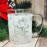 (Choose Design) 15 oz Winter Borosilicate lightweight Etched Glass Mugs