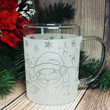 (Choose Design) 15 oz Winter Borosilicate lightweight Etched Glass Mugs